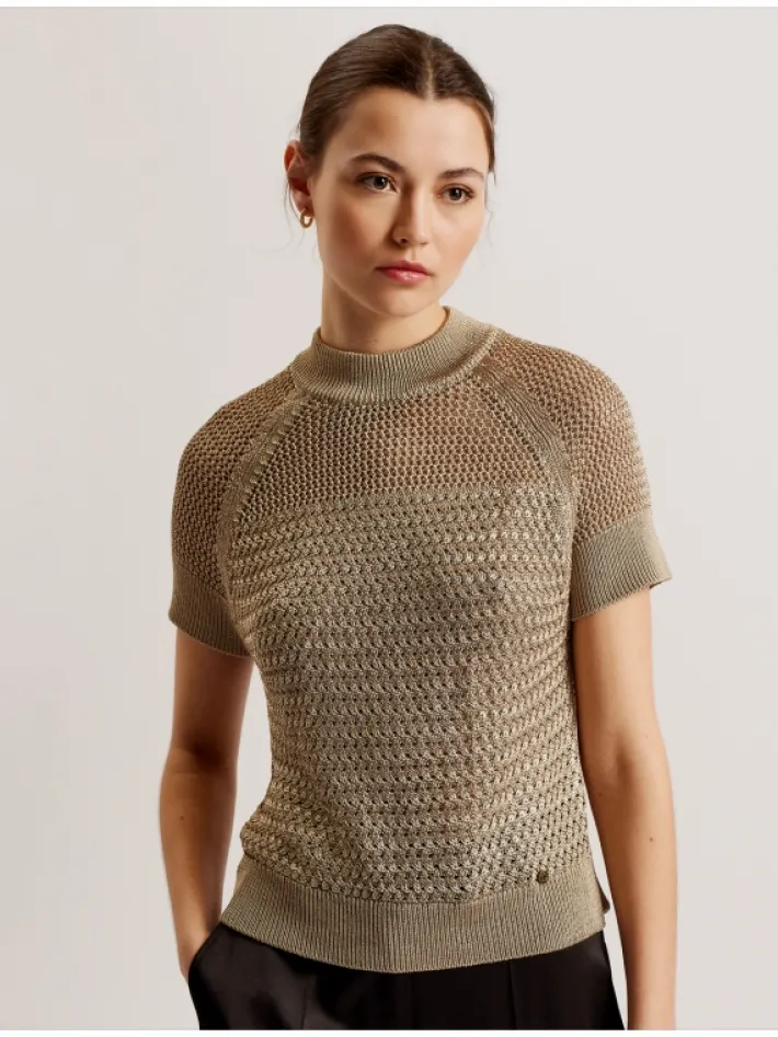 abaly_metallic_knitted_sh_0.webp Abaly Metallic Knitted Short Sleeve Top<Ted Baker Discount