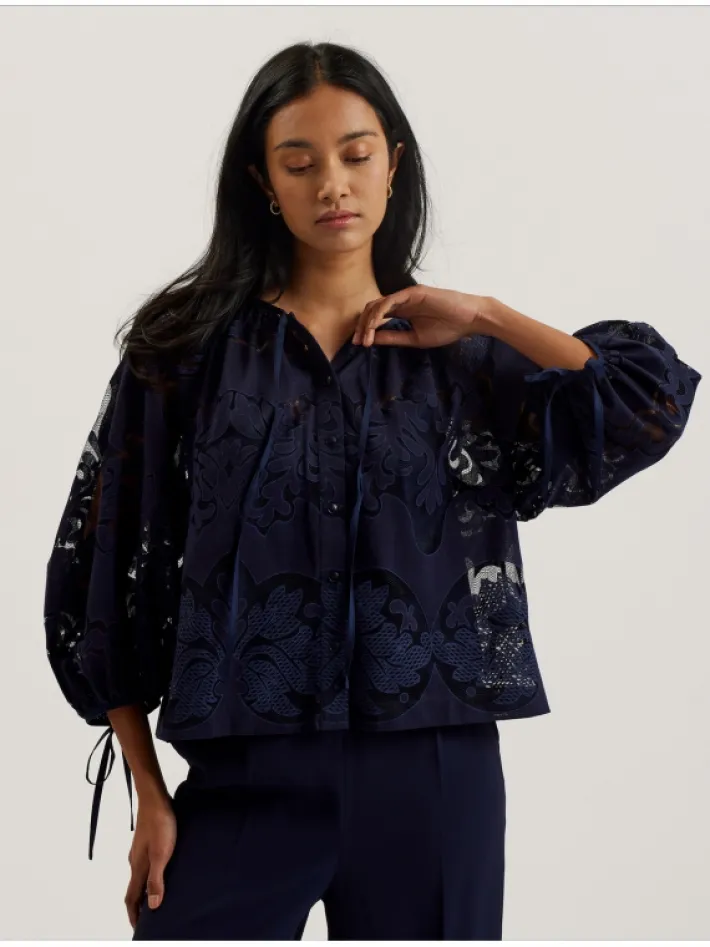 bacina_lace__balloon_slee_0.webp Bacina Lace 3/4 Balloon Sleeve Blouse<Ted Baker Store