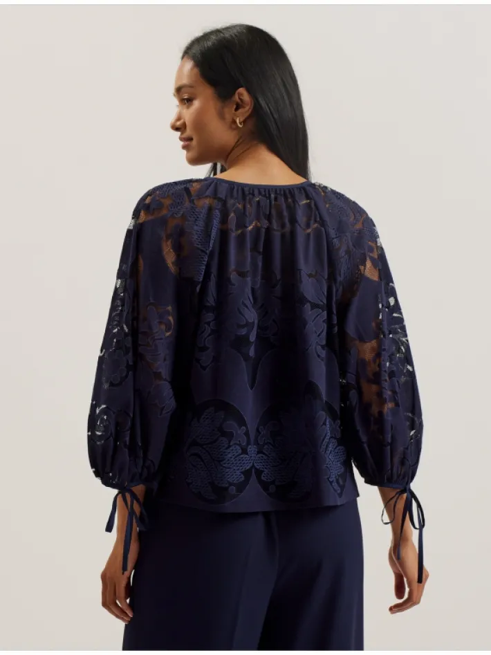 bacina_lace__balloon_slee_4.webp Bacina Lace 3/4 Balloon Sleeve Blouse<Ted Baker Store