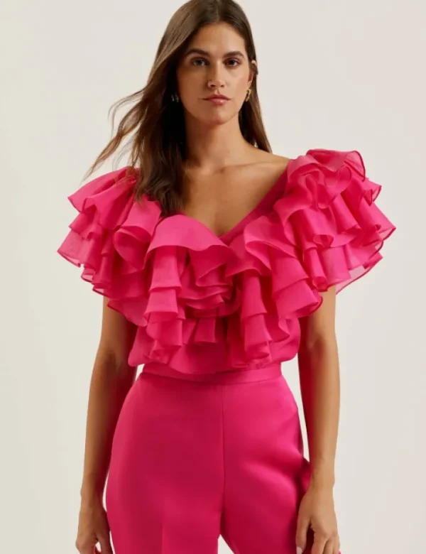 Calonda Oversized Frill Trim V-Neck Top<Ted Baker Clearance