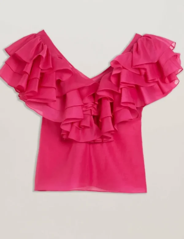 Calonda Oversized Frill Trim V-Neck Top<Ted Baker Clearance