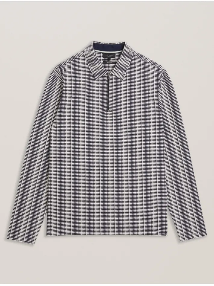 capuzzo_long_sleeve_geo_s_5.webp Capuzzo Long Sleeve Geo Stripe Zip Polo Shirt<Ted Baker Online