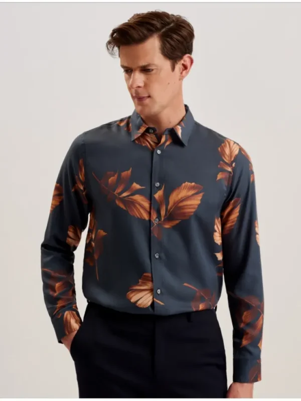 Coltons Leaf Print Long Sleeve Lyocell Shirt<Ted Baker Best Sale