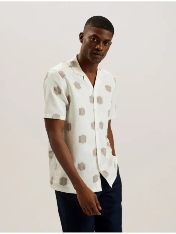 Dimitre Printed Cotton Linen Short Sleeve Shirt<Ted Baker Shop