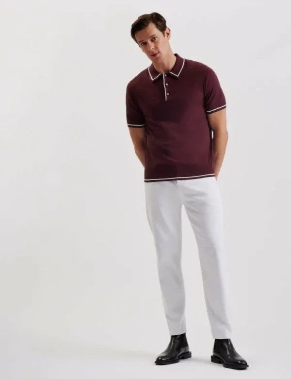 Dunow Pointelle Detail Striped Trim Polo Shirt<Ted Baker Best Sale