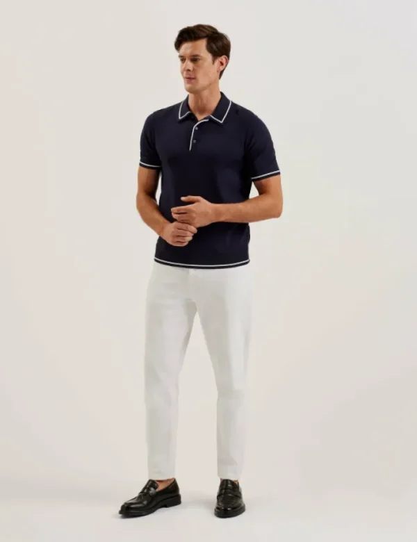 Dunow Pointelle Detail Striped Trim Polo Shirt<Ted Baker Flash Sale