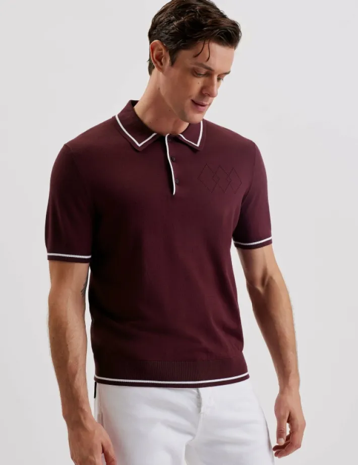 dunow_pointelle_detail_st_1.webp Dunow Pointelle Detail Striped Trim Polo Shirt<Ted Baker Best Sale