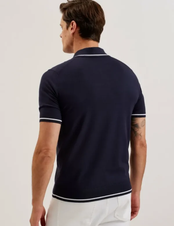 Dunow Pointelle Detail Striped Trim Polo Shirt<Ted Baker Flash Sale