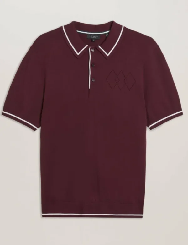 Dunow Pointelle Detail Striped Trim Polo Shirt<Ted Baker Best Sale