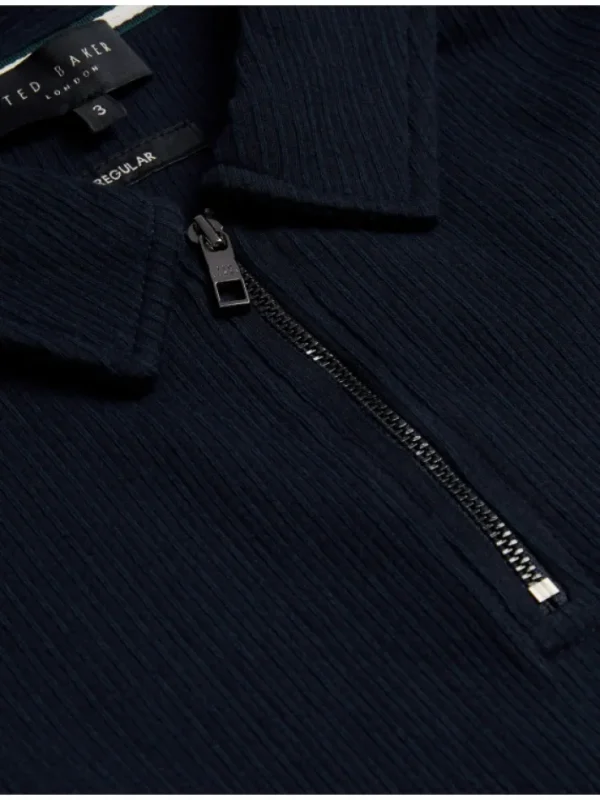 Elgrave Ribbed Cotton Zip Neck Polo Shirt<Ted Baker Flash Sale
