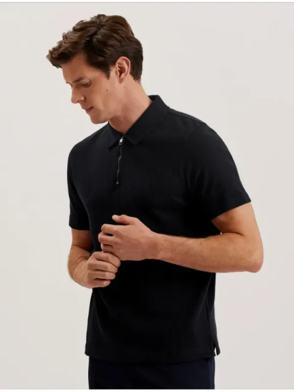 Elgrave Ribbed Cotton Zip Neck Polo Shirt<Ted Baker Flash Sale