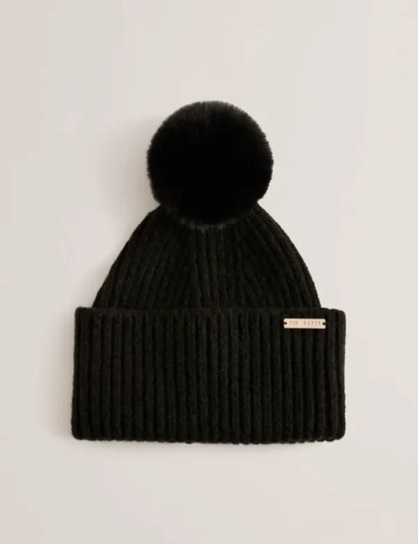 Emilyya Ribbed Knit Fluffy Bobble Hat<Ted Baker Cheap