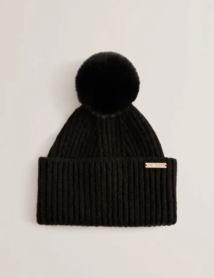 emilyya_ribbed_knit_fluff_0.webp Emilyya Ribbed Knit Fluffy Bobble Hat<Ted Baker Cheap