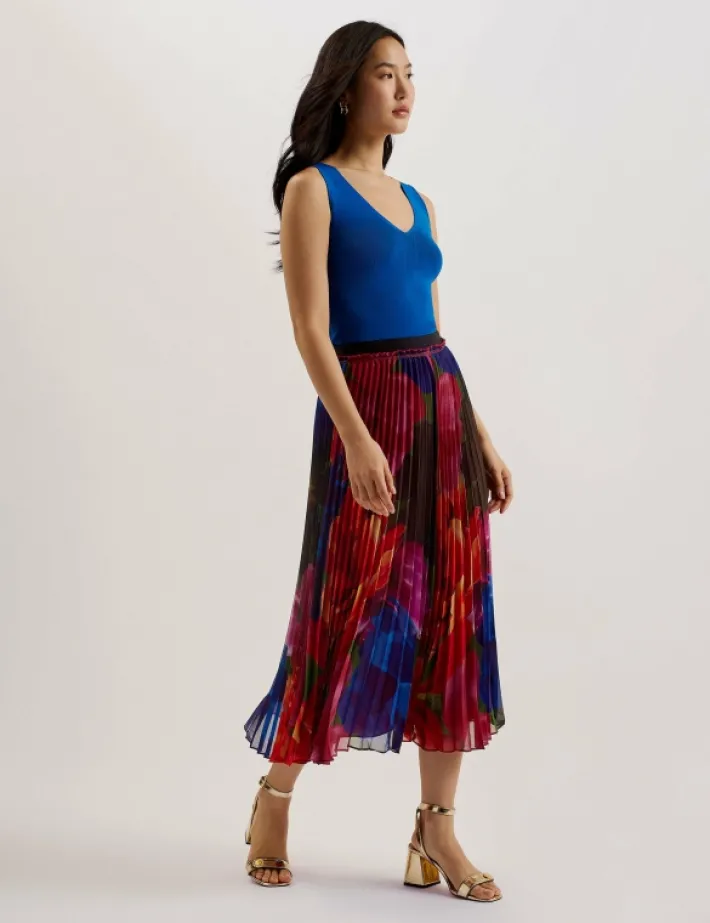evola_printed_pleated_mid_0.webp Evola Printed Pleated Midi Skirt<Ted Baker Outlet