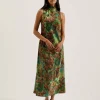 Eyva Printed High Neck Satin Midi Slip Dress<Ted Baker Clearance