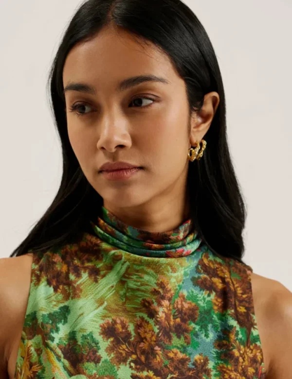 Eyva Printed High Neck Satin Midi Slip Dress<Ted Baker Clearance