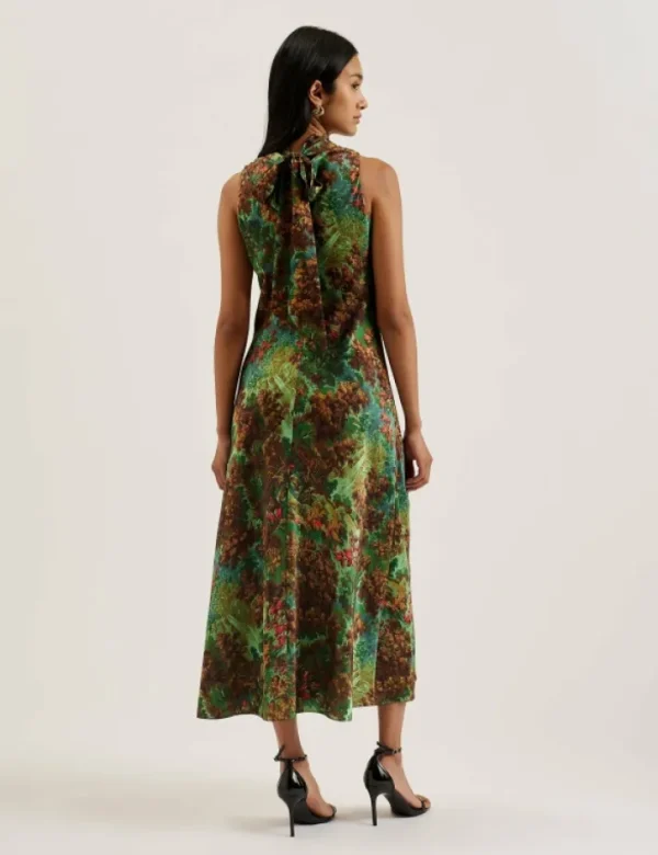 Eyva Printed High Neck Satin Midi Slip Dress<Ted Baker Clearance