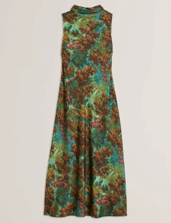 Eyva Printed High Neck Satin Midi Slip Dress<Ted Baker Clearance
