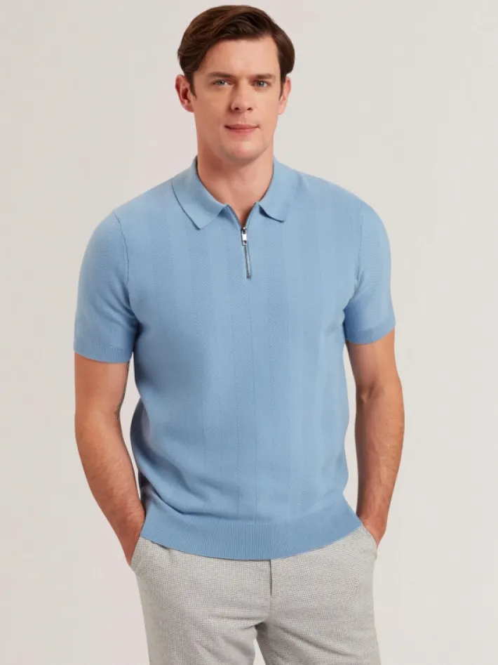 fourd_short_sleeve_herrin_1-1.webp Fourd Short Sleeve Herringbone Zip Polo<Ted Baker Best Sale