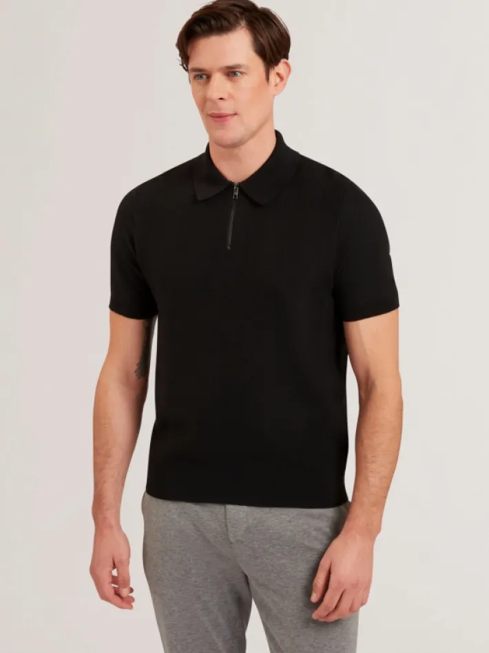 fourd_short_sleeve_herrin_1.webp Fourd Short Sleeve Herringbone Zip Polo<Ted Baker Best