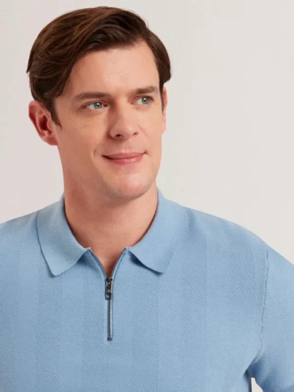 Fourd Short Sleeve Herringbone Zip Polo<Ted Baker Best Sale