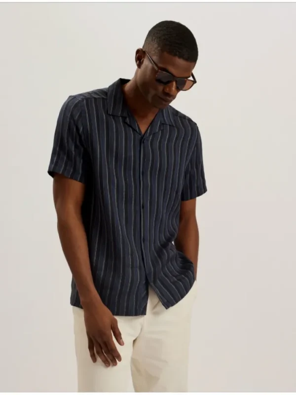 Francoi Striped Cotton Linen Short Sleeve Shirt<Ted Baker Discount