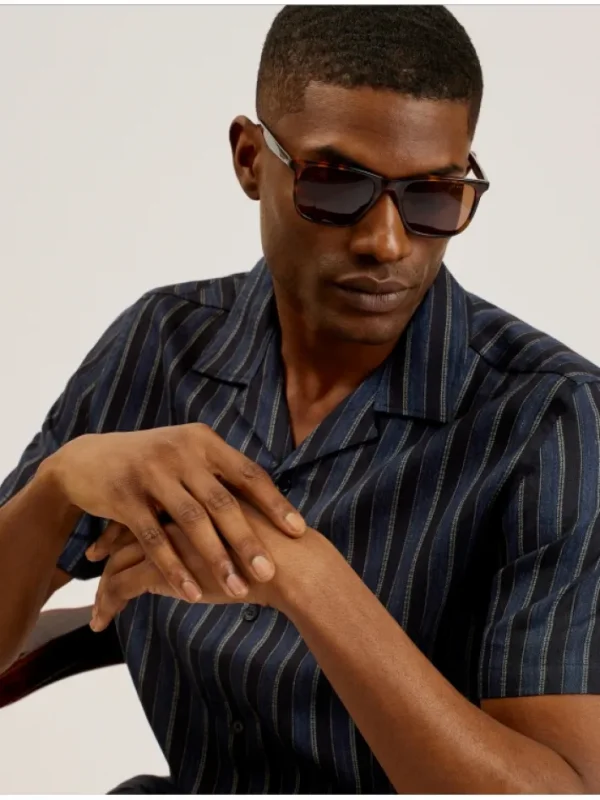 Francoi Striped Cotton Linen Short Sleeve Shirt<Ted Baker Discount