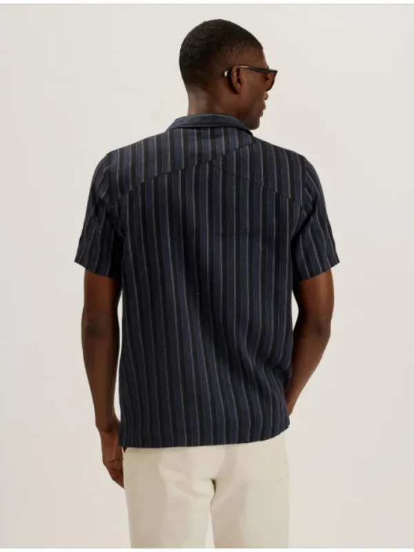 Francoi Striped Cotton Linen Short Sleeve Shirt<Ted Baker Discount