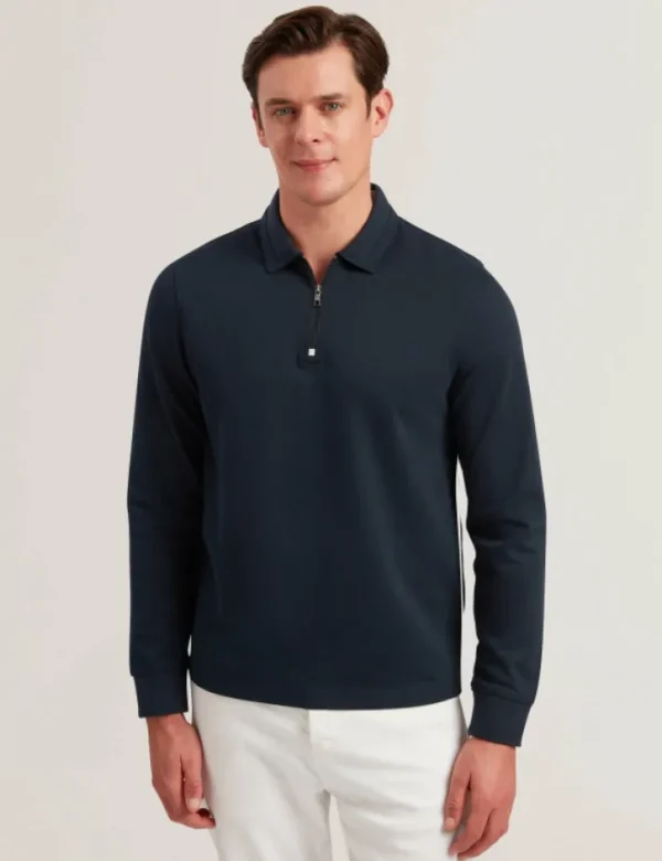 Ingmar Long Sleeve Cotton Blend Zip Polo Shirt<Ted Baker Store