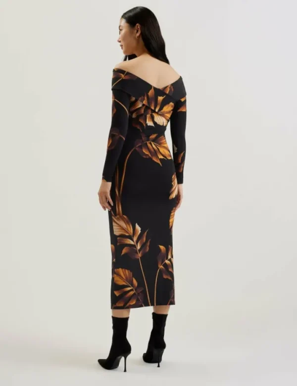 Josefen Printed Bardot Long Sleeve Midi Dress<Ted Baker New