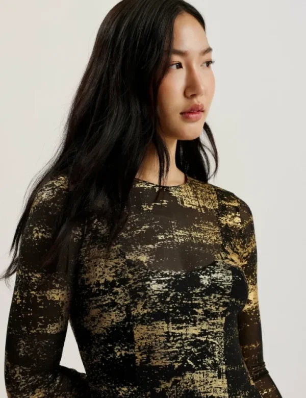 Junhaa Foil Print Long Sleeve Mesh Midi Dress<Ted Baker Sale
