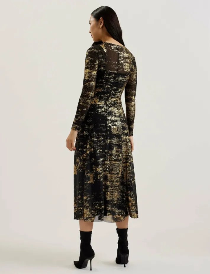 junhaa_foil_print_long_sl_3.webp Junhaa Foil Print Long Sleeve Mesh Midi Dress<Ted Baker Sale