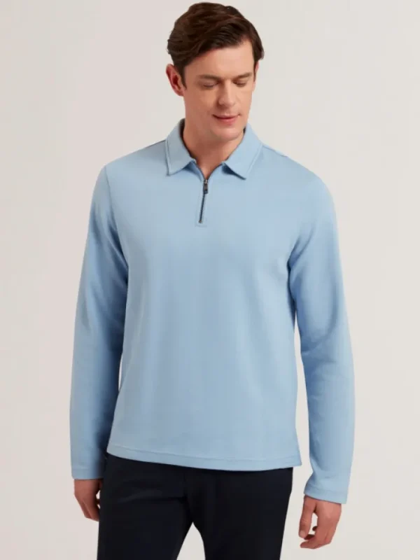 Kalend Long Sleeve Zip Neck Herringbone Polo<Ted Baker Online