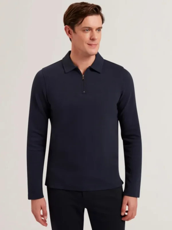 Kalend Long Sleeve Zip Neck Herringbone Polo<Ted Baker Cheap