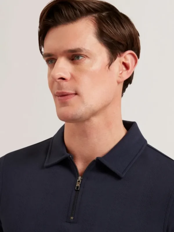 Kalend Long Sleeve Zip Neck Herringbone Polo<Ted Baker Cheap