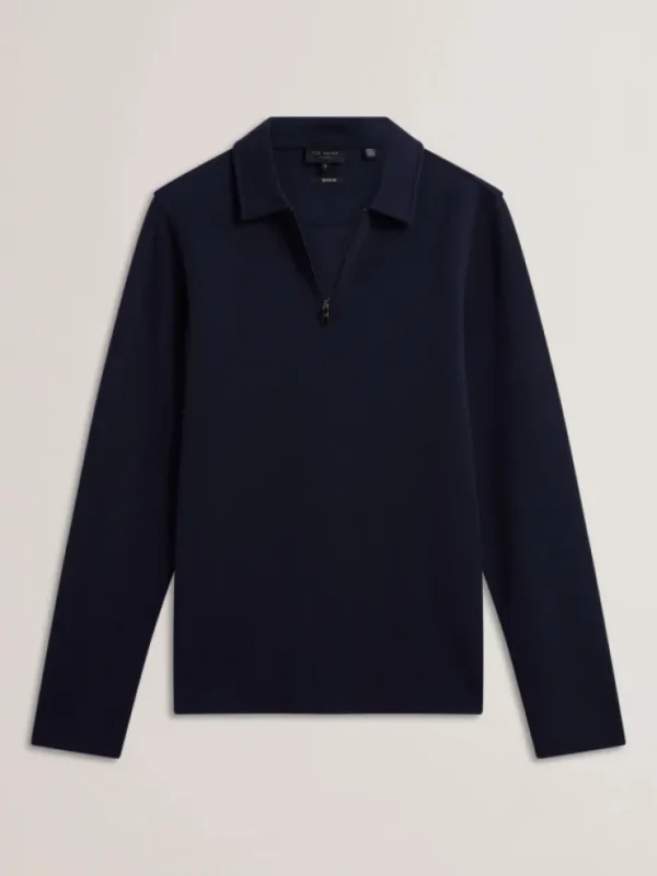 Kalend Long Sleeve Zip Neck Herringbone Polo<Ted Baker Cheap