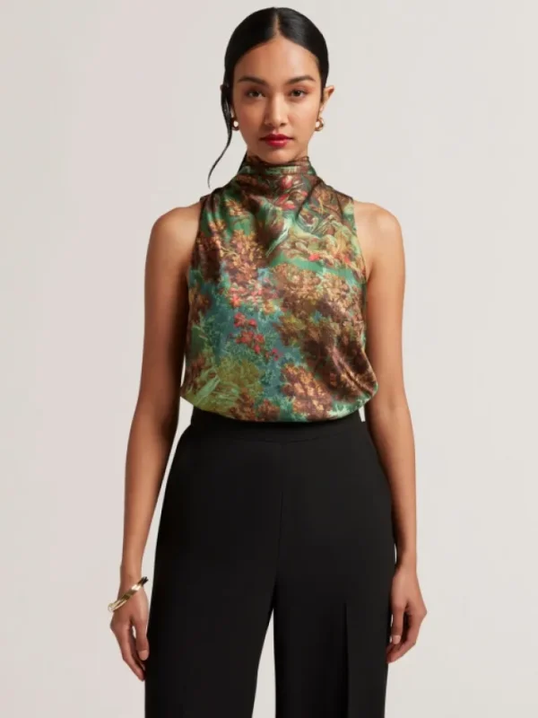 Kalnaa Printed Satin High Neck Sleeveless Top<Ted Baker Shop