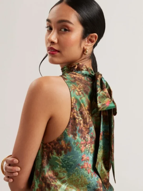 Kalnaa Printed Satin High Neck Sleeveless Top<Ted Baker Shop