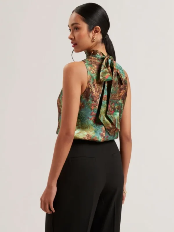 Kalnaa Printed Satin High Neck Sleeveless Top<Ted Baker Shop