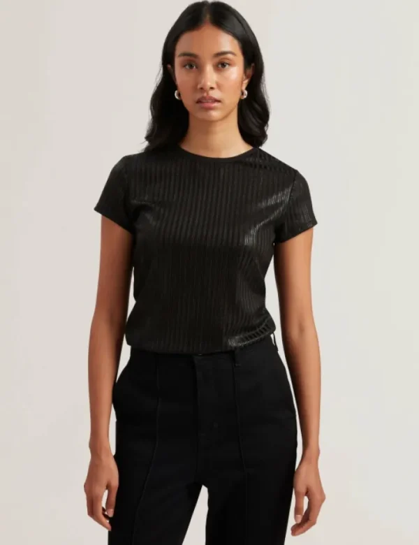 Katrino Ribbed Metallic Fitted T-Shirt<Ted Baker Sale