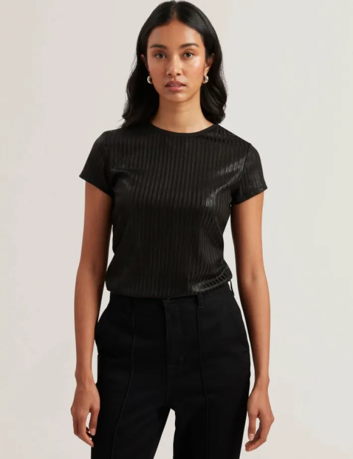 katrino_ribbed_metallic_f_1.webp Katrino Ribbed Metallic Fitted T-Shirt<Ted Baker Sale