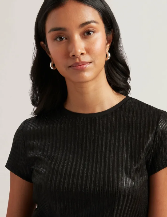 katrino_ribbed_metallic_f_2.webp Katrino Ribbed Metallic Fitted T-Shirt<Ted Baker Sale