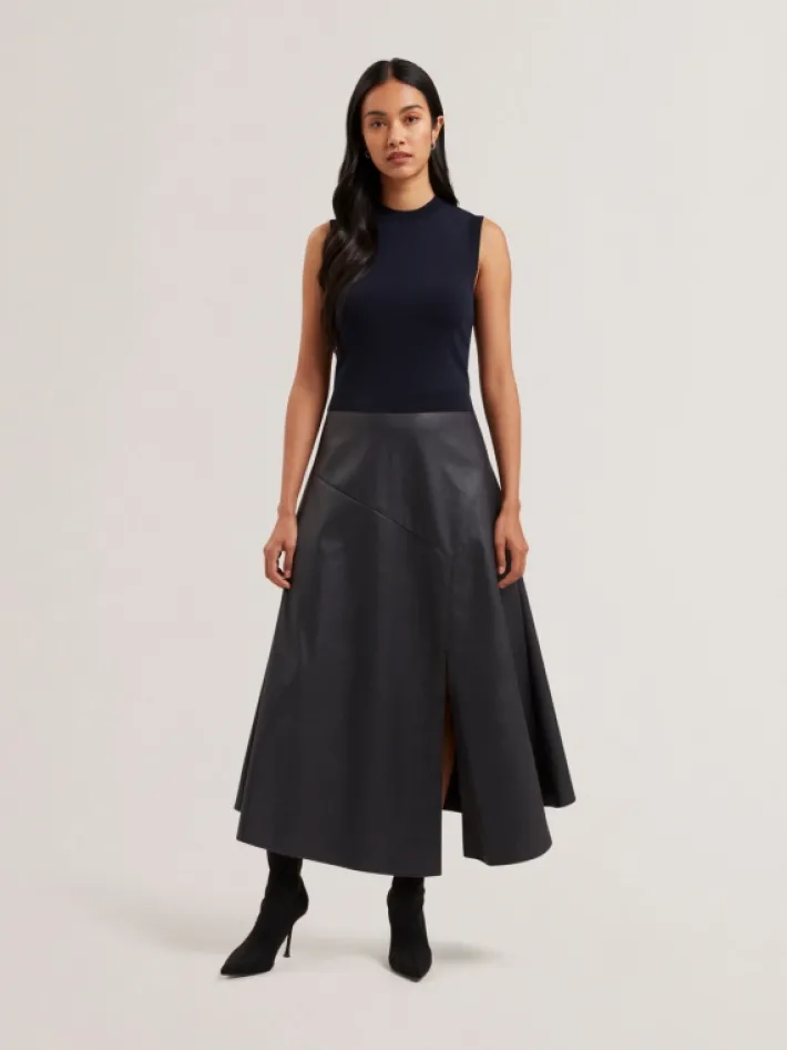 labasa_sleeveless_knit_fa_0.webp Labasa Sleeveless Knit Faux Leather Midi Dress<Ted Baker Best Sale