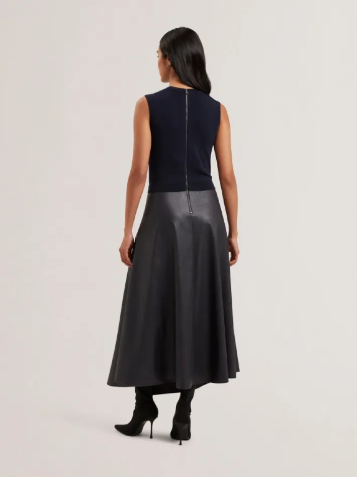 labasa_sleeveless_knit_fa_1.webp Labasa Sleeveless Knit Faux Leather Midi Dress<Ted Baker Best Sale