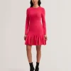 Loisss Flounce Hem Long Sleeve Knitted Mini Dress<Ted Baker Sale