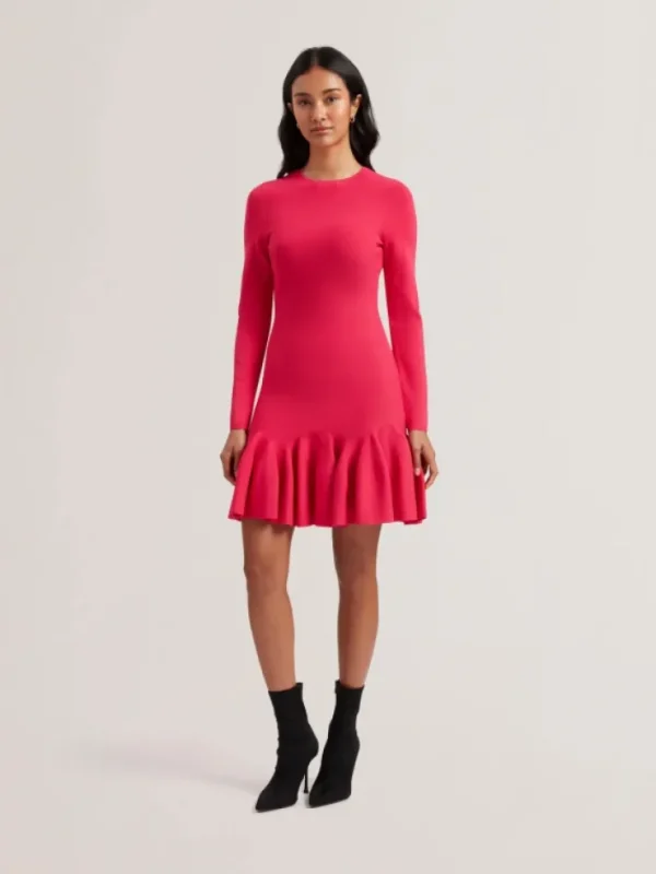 Loisss Flounce Hem Long Sleeve Knitted Mini Dress<Ted Baker Sale