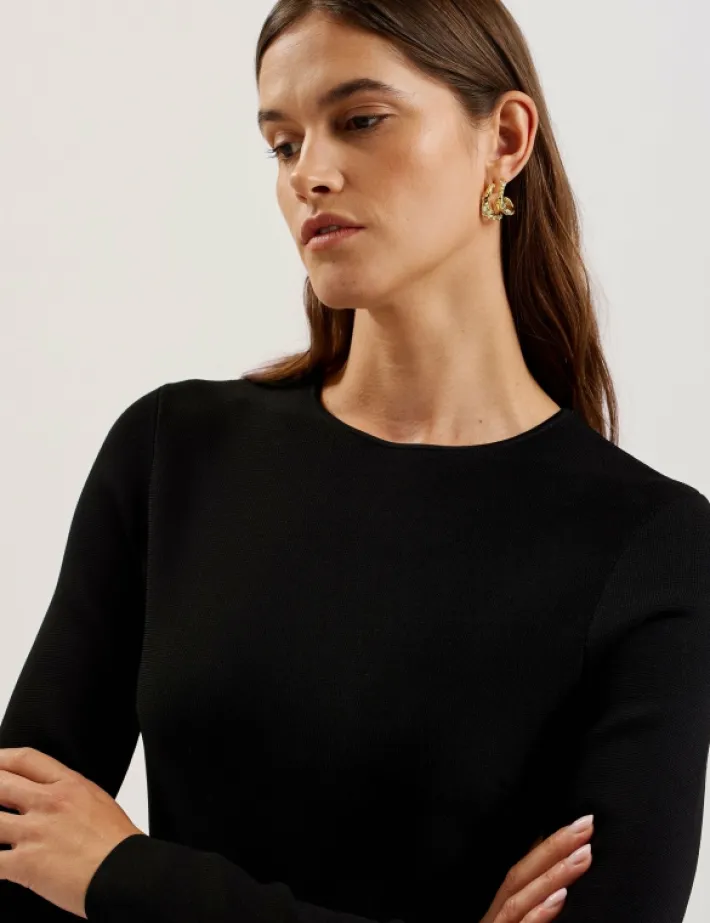 loisss_flounce_hem_long_s_3.webp Loisss Flounce Hem Long Sleeve Knitted Mini Dress<Ted Baker Cheap