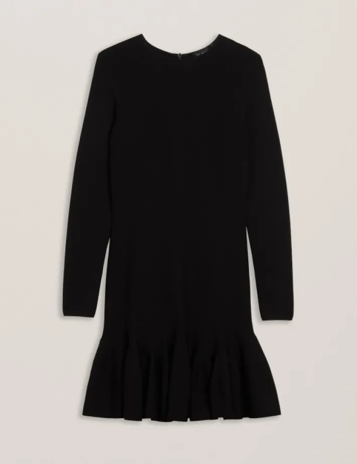 loisss_flounce_hem_long_s_6.webp Loisss Flounce Hem Long Sleeve Knitted Mini Dress<Ted Baker Cheap