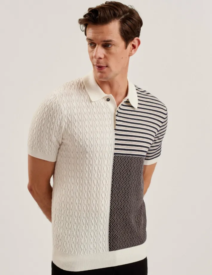 minsta_textured_patchwork_3.webp Minsta Textured Patchwork Knit Polo Shirt<Ted Baker Fashion