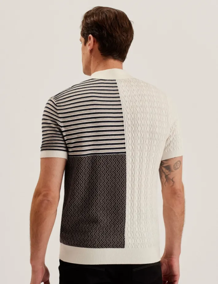 minsta_textured_patchwork_4.webp Minsta Textured Patchwork Knit Polo Shirt<Ted Baker Fashion
